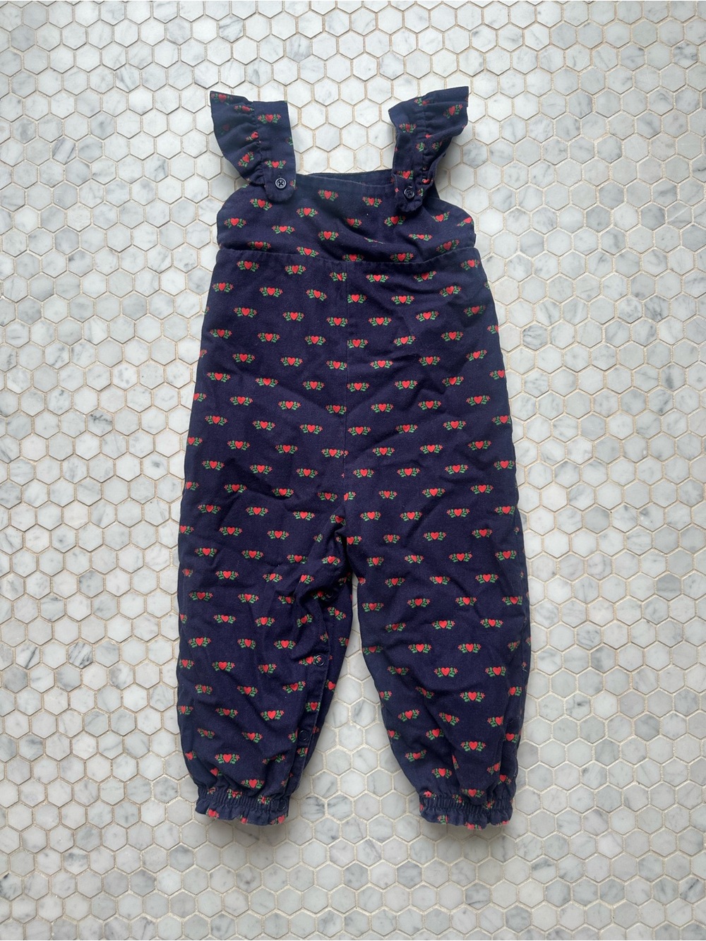 The Beaufort Bonnet Company Navy Floral Ruffle Strap Overalls